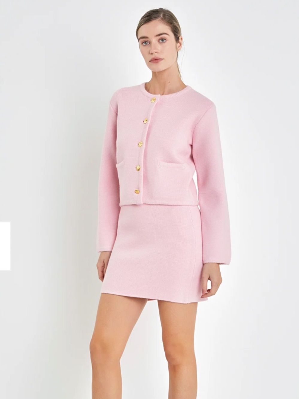 English Factory Pink Knit Button-Front Blazer - Picture 1 of 6